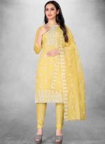 Modal Chanderi Yellow Traditional Wear Embroidery Work Churidar Suit